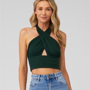 $38 msrp Callahan knitwear Dark Green halter Top xs